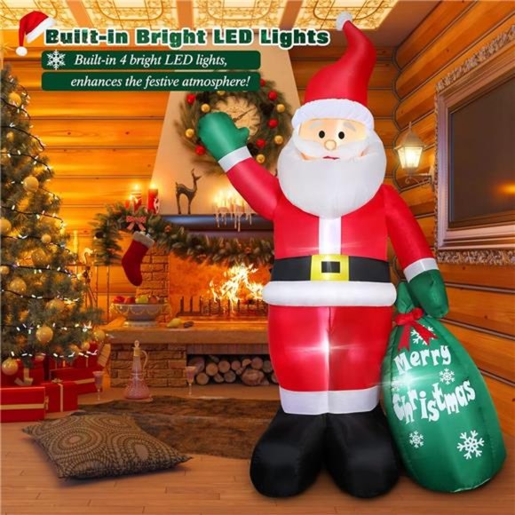 HOMCOM 8FT Tall Outdoor Lighted Inflatable Christmas Lawn  8 FT Christmas Inflatable Santa Claus Outdoor Decoration w/ Built-in LED Lights